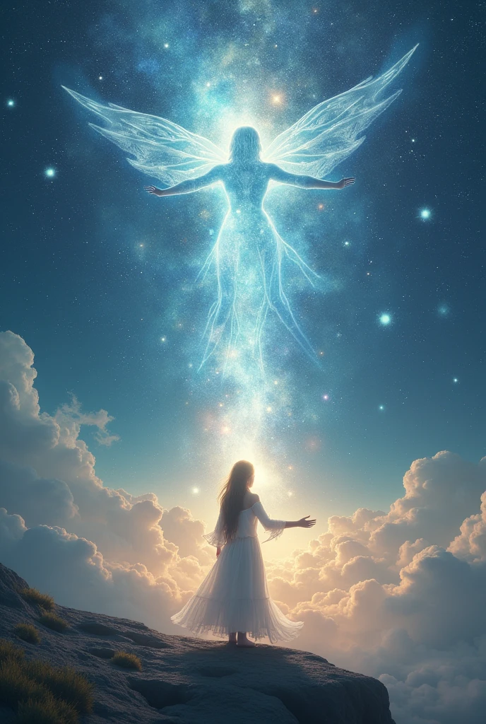 A person interacting with a celestial creature through a Sixth Sense