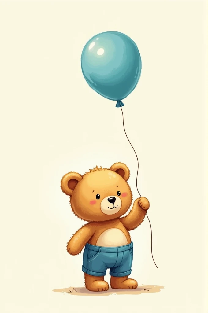 Cute teddy bear holding balloon blue pants drawing
