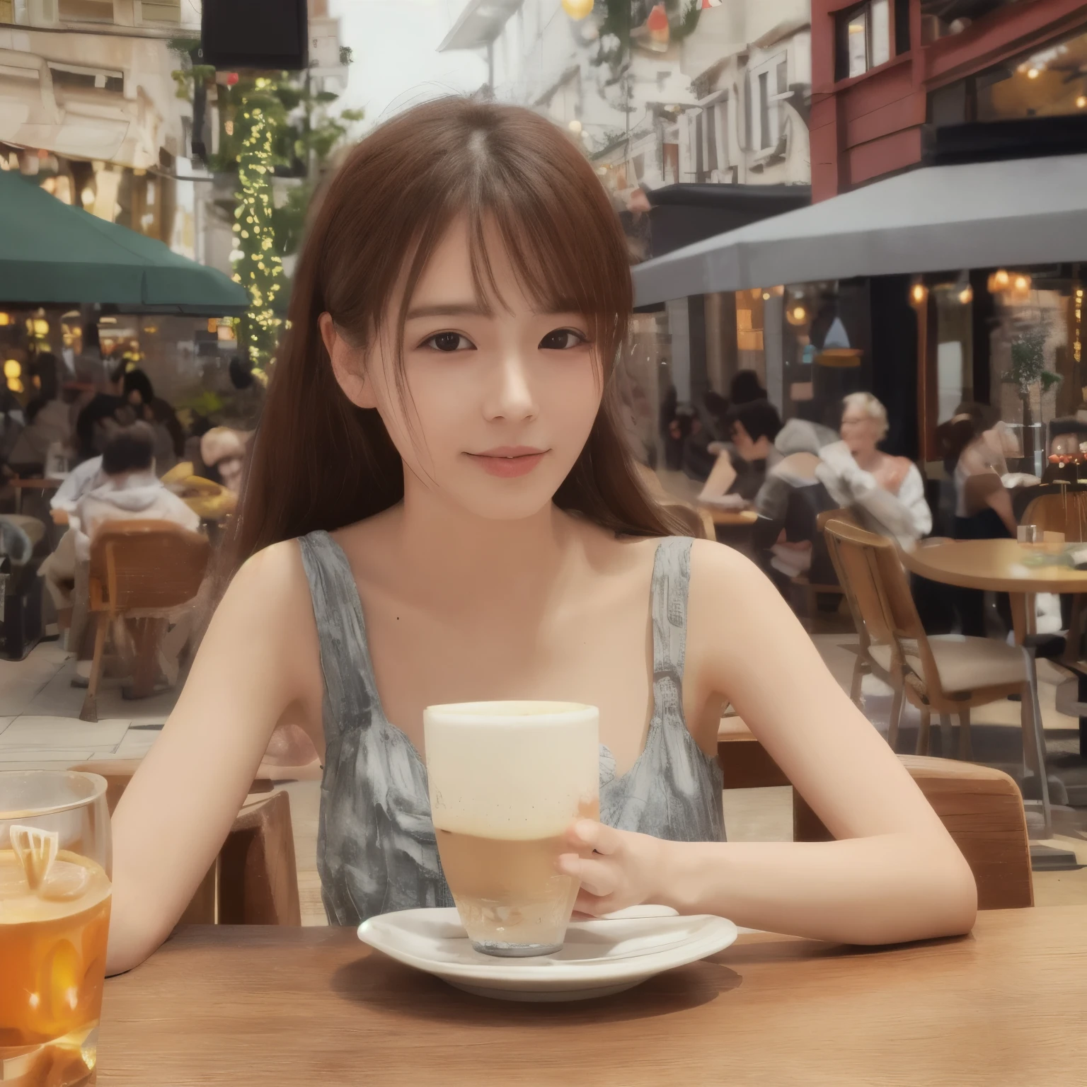 Relaxing at a cafe、holiday、Photorealistic