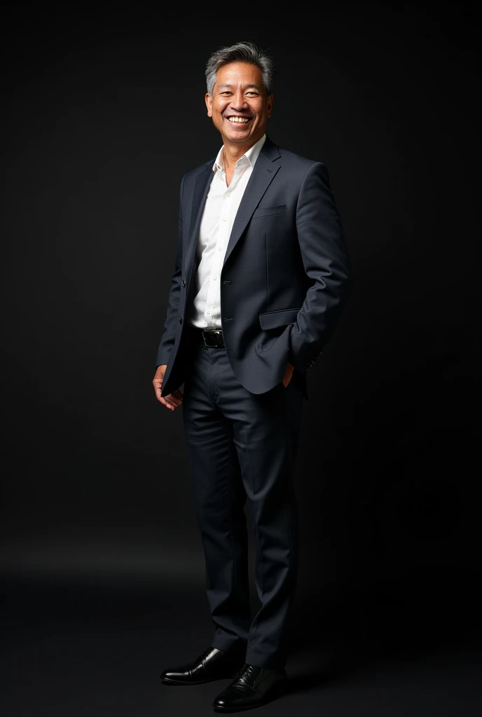 Portrait of a successful Asian Indonesian mixed white man looking confidently at the camera. Smiling Indonesian businessman standing in a new office on a black background.