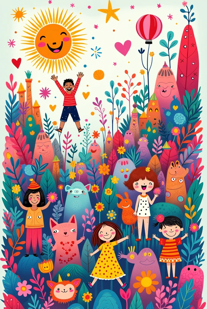 The meaning of happiness In the style of children's doodles