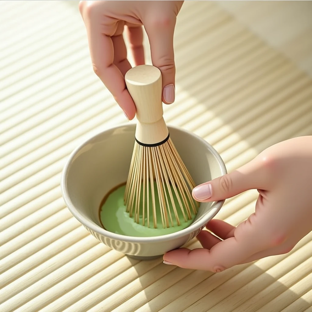 chawan, chasen, a little frothy maccha tea, photorealistic,