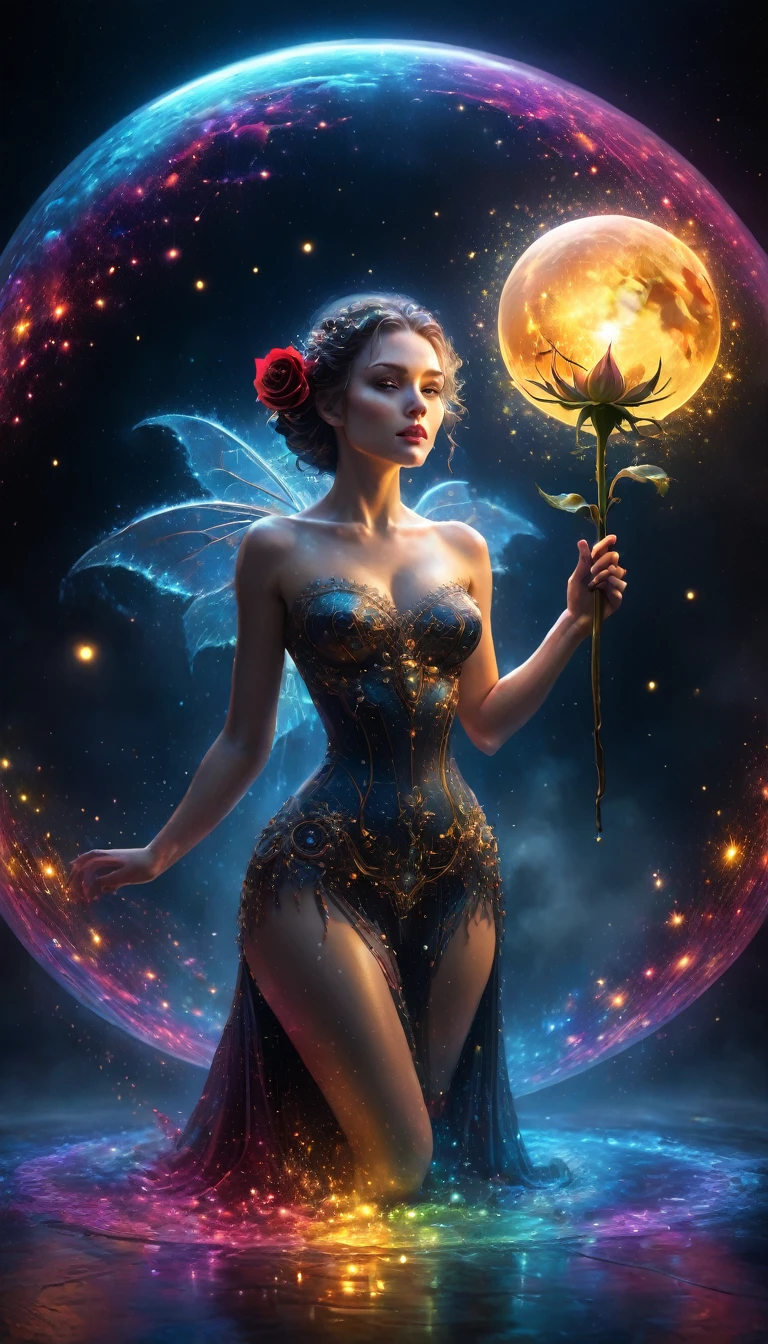 beautiful body, octane render, cinematic, ultra-high-detail, cinematic, 32k, process colors, winter, snowfall, luminous, detailed oil painting by Dorian Vallejo, Damian Lehoshest, Todd Lockwood, cgsociety, storybook illustration, scary scary face, highly detailed skin, intricately ornate, filigree detailed glowing unusual gentle fog, drops of color, very large moon, moonlight, stars, night. detailed sky with clouds, highly detailed, intricate, intricate pose, oil painting, thick strokes, masterpiece, high quality, Van Gogh starry sky, centered, perfect composition, Red rose, velvet red petals, water drops on petals, carved petals, luminous flower, light good fairy, spectacular lighting, glitter, sun rays. smoke, glitter, stained glass, sci-fi, complex art masterpiece, sinister, matte film poster, golden ratio, trending on cgsociety, complex, epic, trending on artstation, by artgerm, H. R. Giger and Beksinsky, highly detailed, vivid, cinematic character drawing, super high quality model