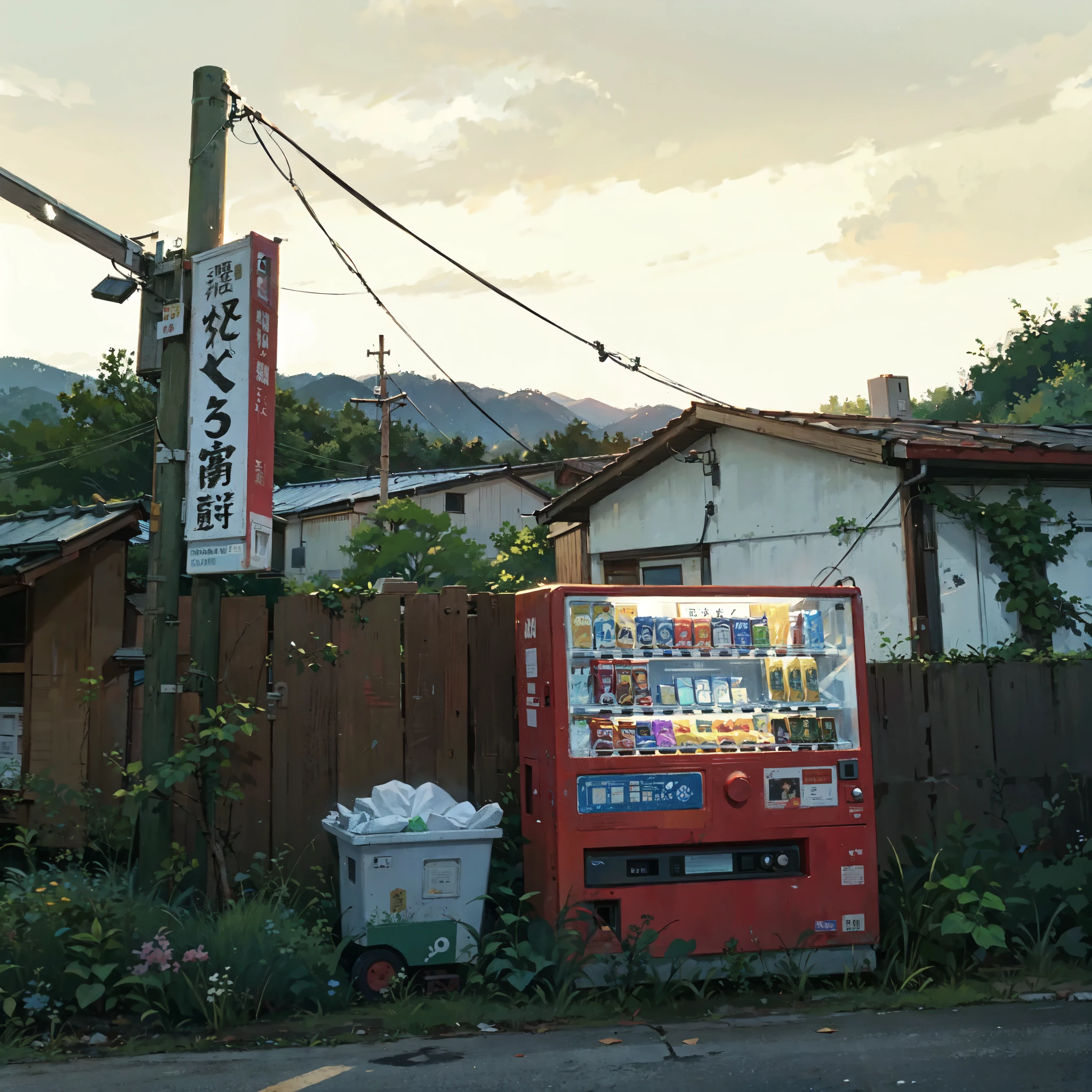 there is a vending machine that is sitting on the side of the road, vending machine, convenience store, rural japan, o - yoroi, 90s japan, yoshiku, by Torii Kiyomoto, vending machines, oyama kojima, by Miyamoto, in karuizawa, kaguya ōtsutsuki, broken vending machines