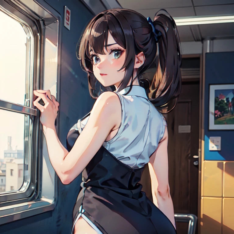 Anime Waifu beautiful detailed eyes, beautiful detailed lips, extremely detailed eyes and face, longeyelashes, 1girl, sensual, young woman, medium breasts, beautiful feminine face, nice thighs, slim, sexy, erotic, beautiful clothes, perfect body, cinematic lighting and framing, (best quality,4k,8k,highres,masterpiece:1.2),ultra-detailed,digital painting,portrait,glamorous,highly detailed,soft lighting,warm color tones Let’s think step by step,Highest quality, masterpiece, Ultra-high resolution, 8k,Show anime style , One, Soft Line Art, Digital Enhancement, shojo anime touch, shojo manga core, Flowing fabric, close, Soft Drawing, Ultra High Definition Digital Anime Art, Clear facial depiction, Highly detailed girl manga character art, Ultra-detailed manga style, Highest qualityの色,
1 female,24-years-old, Brown haired woman,Short ponytail,Ultra-detailed clear brown eyes,Body type is slightly chubby,Small breasts,The butt is small,
On the train in summer,I'm a little nervous,Sleeveless white summer dress,skirt,She stands and grabs the strap.,She looks out the window,View from the seat,Staring at her armpits,Angle up to chest