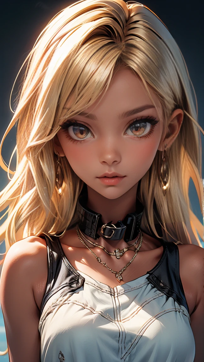 masterpiece, Highest quality, Pixiv, Cool girl, Earrings, Blonde, (Dark Skin), Gal