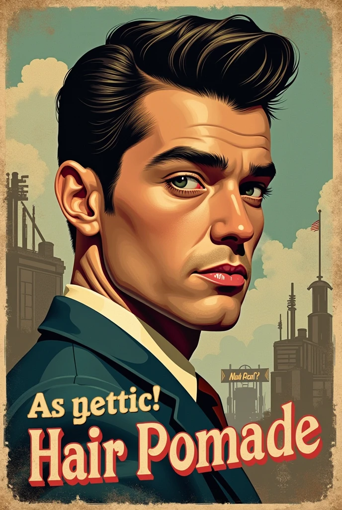Carly hair pomade brand in fallout style 50s advertising poster