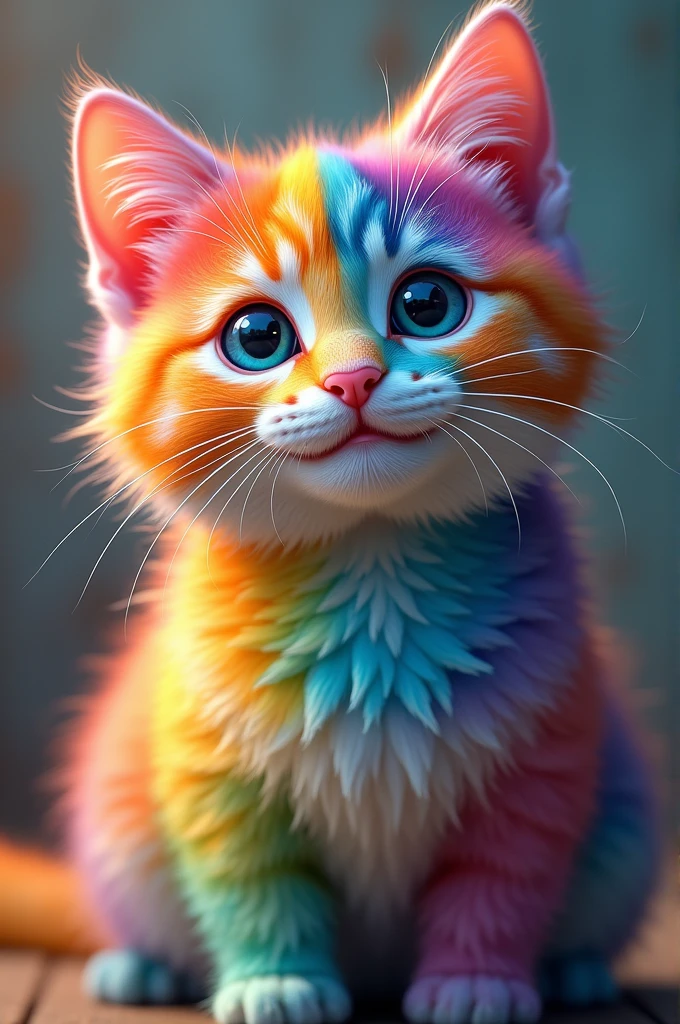 A beautiful rainbow colourful cat smiling at you so generously