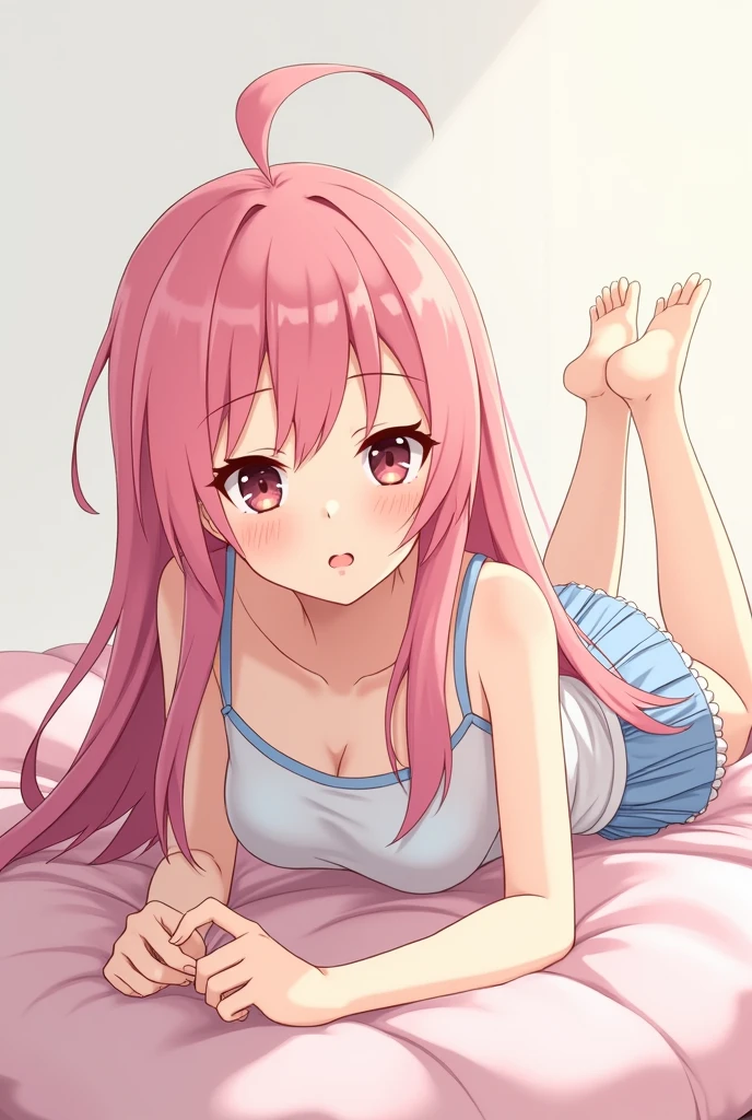 Anime girl wearing short skirt lying on her stomach