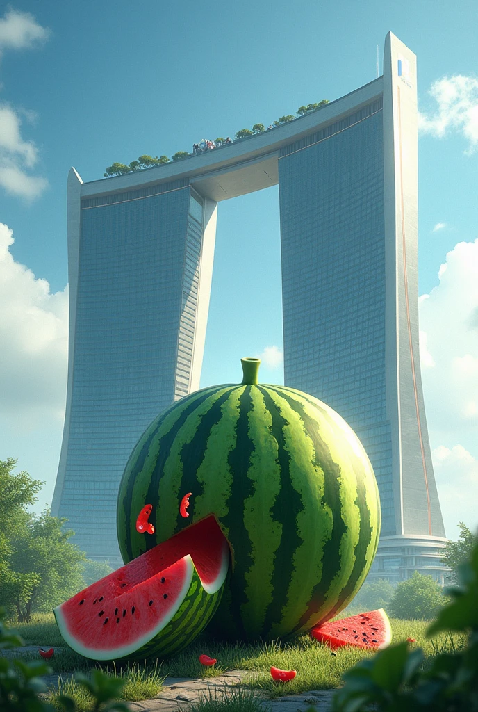 Watermelon ealivestion in front design in head quarter buliding illustration realistic image