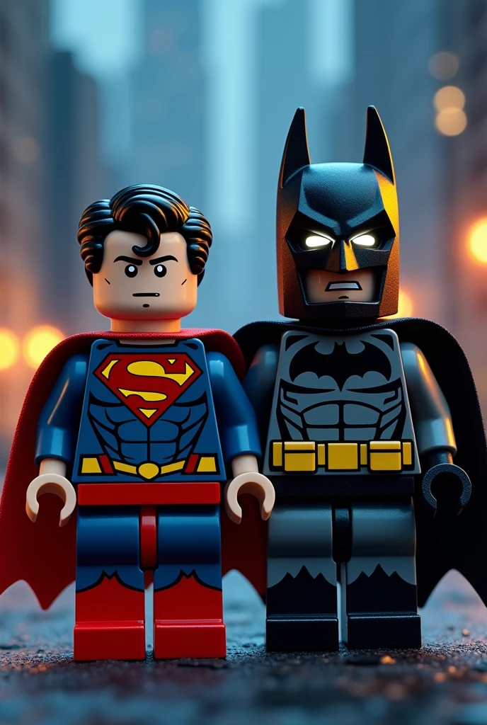 Superman and Batman in lego art, night