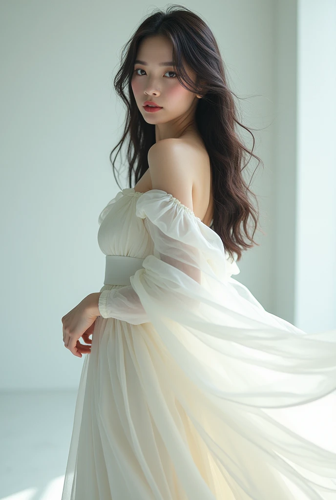 Jennie in a white gown