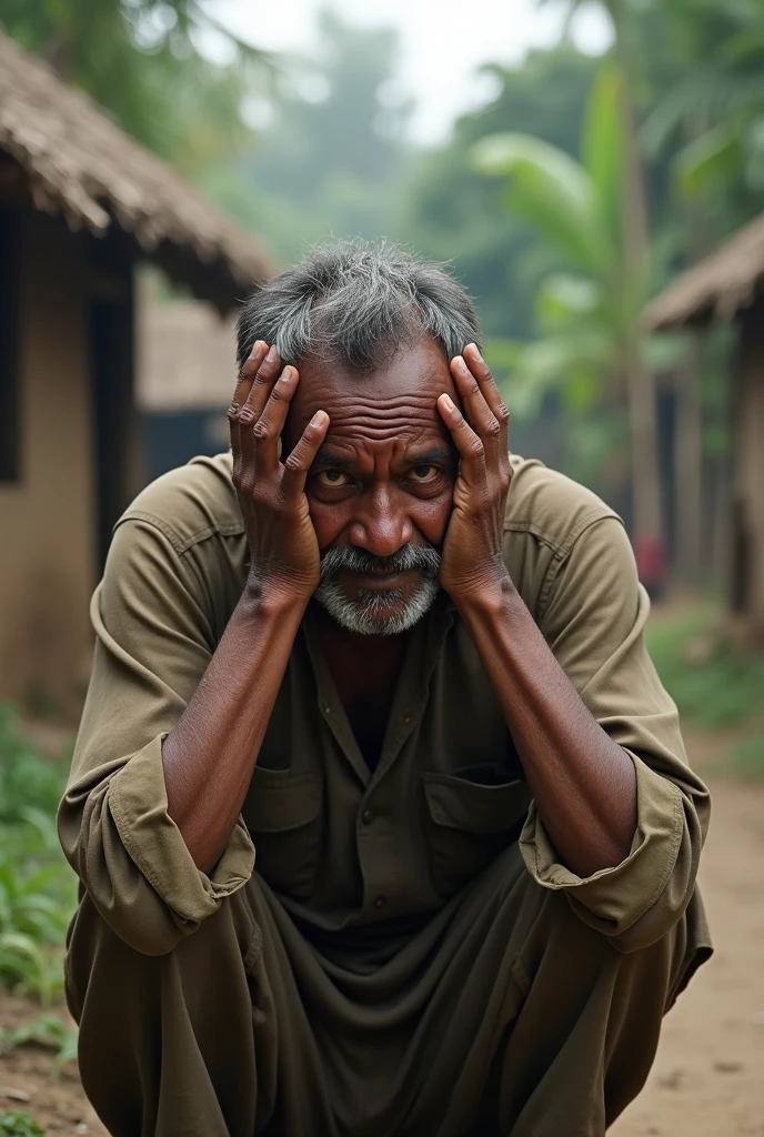 A village man of bangladesh crying his hand in head