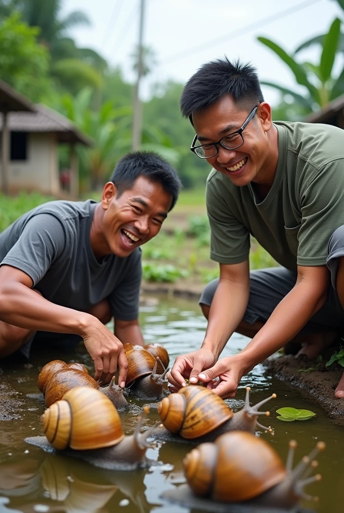 Thai farmers delighted to discover giant snails in pond/News photo line