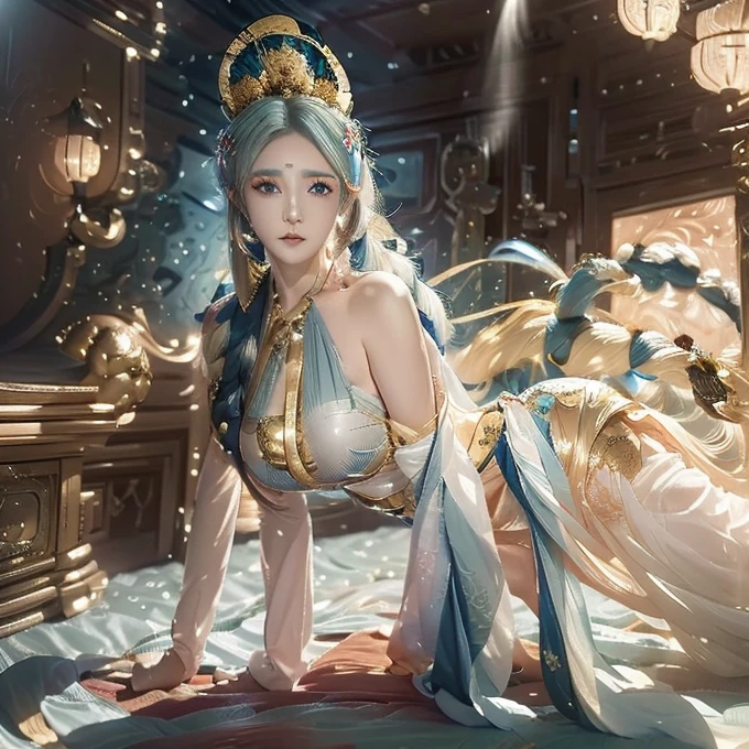Close-up captures a blue eye、white haired person, Zodiac Girl Knight Portrait, anime goddess, extremely detailed artistic germ, IG Model | artistic germ, Seraphim Ahri Khada, Advanced digital animation art, Detailed digital animation art, ( ( AI Art God King ) ), Irelia, Ash, Ethereal mecha theme