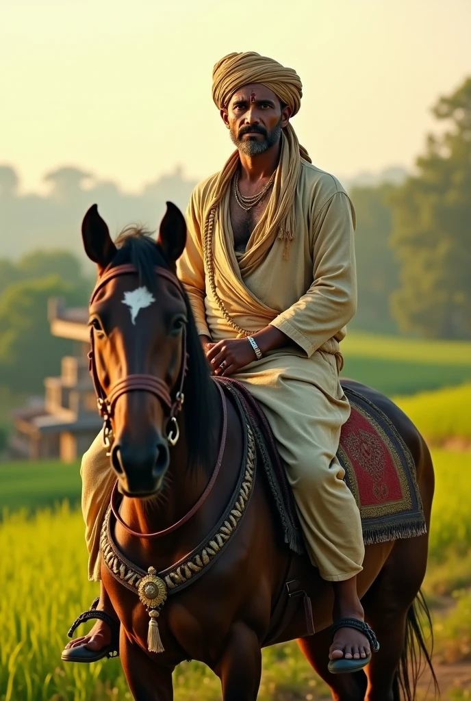 Indian farmer sitting in horse