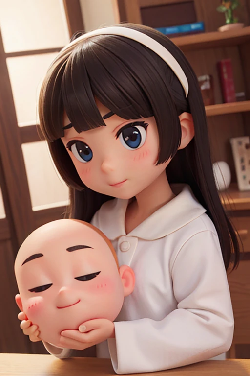 9age、female、Big head、cute、