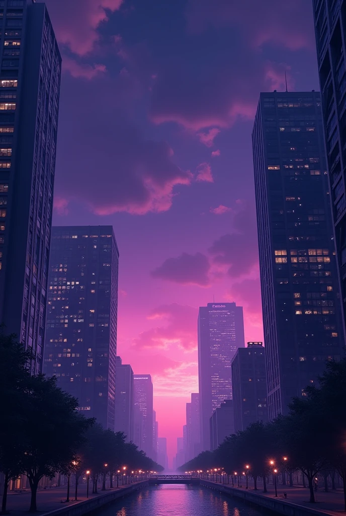 Sky background violet night bulindings realistic
