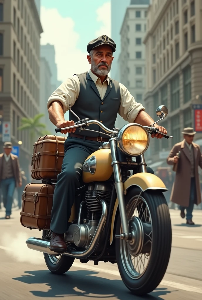 The milkman in sitting in moter bike