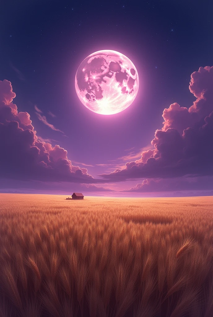 Sky background violet night wheat agri filed moon realistic 