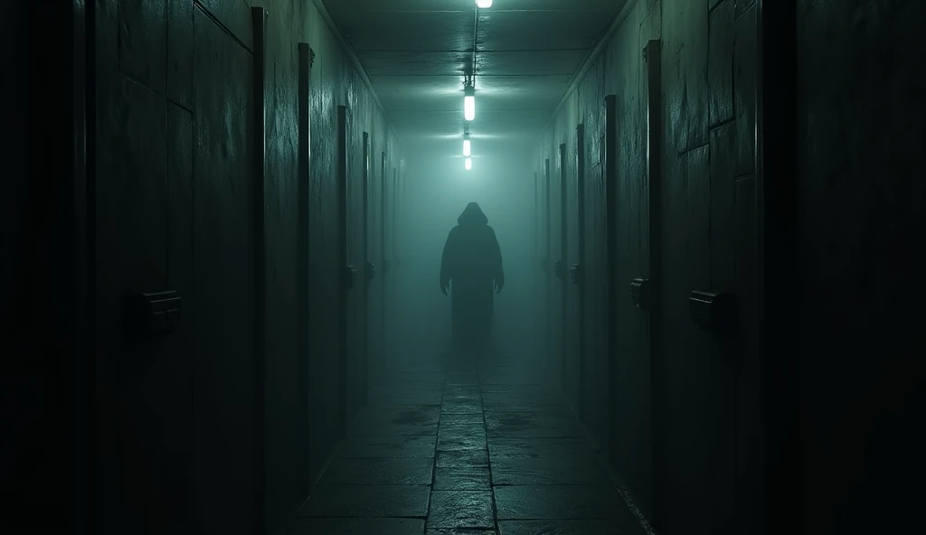 An endless, dark hallway with flickering lights, where something indistinct and shadowy lurks just out of sight, creating a sense of dread.
Make it spooky. Make it vibrant and hyper realistic.