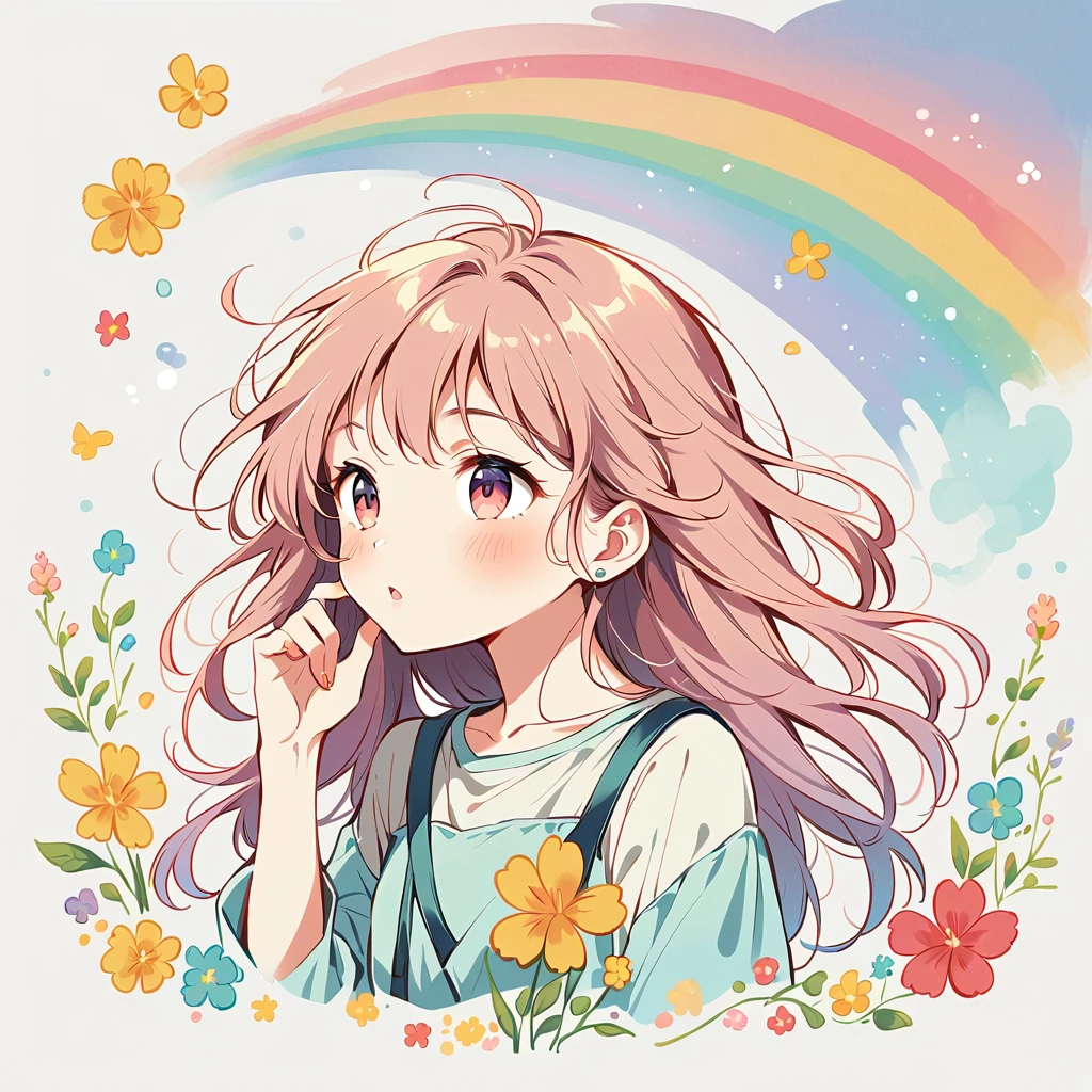 シャボン玉をつくる、Painting a rainbow with paint、The fairy is a girl、Blowing bubbles