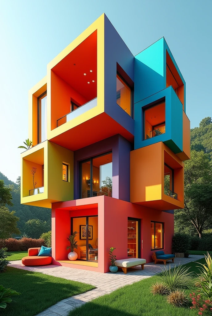 Multi colour cube design house and rooms