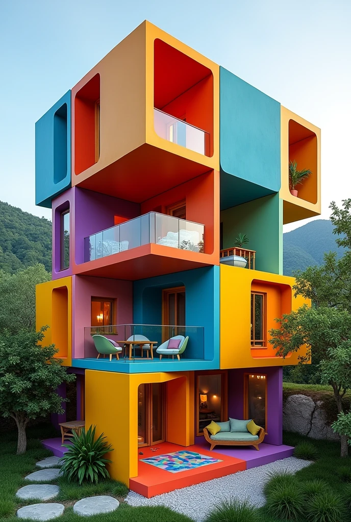 Multi colour cube design house and rooms