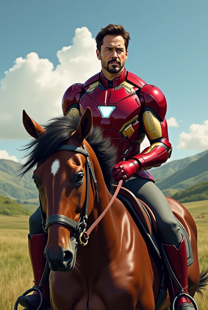 Tony stark original face are horse riding 
