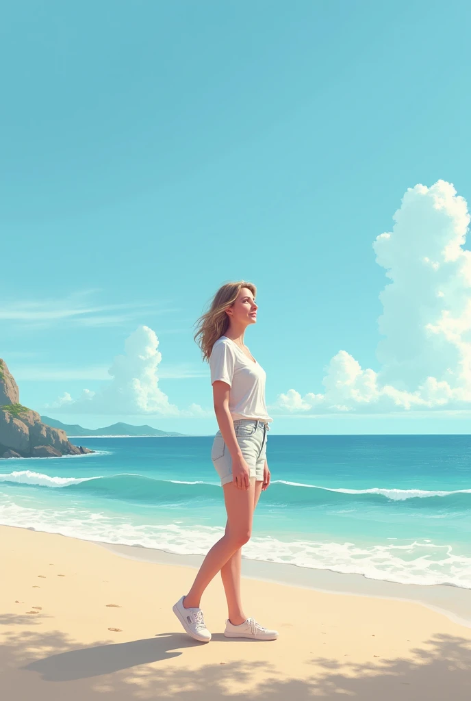 A mrs standing on the beach side