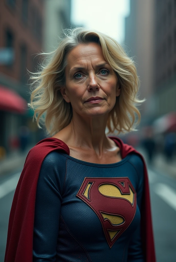 super old Jean Smart Supergirl; HD. Photograph, ((realism)), extremely high quality RAW photograph, ultra detailed photograph, sharp focus, high resolution, (detailed skin:1,3),high quality, film grain, Fujifilm XT3,Highly Detailed, movie, (Cinematic Photo:1.3) of (Realistic:1.3), by John Byrne/Jerry Ordway