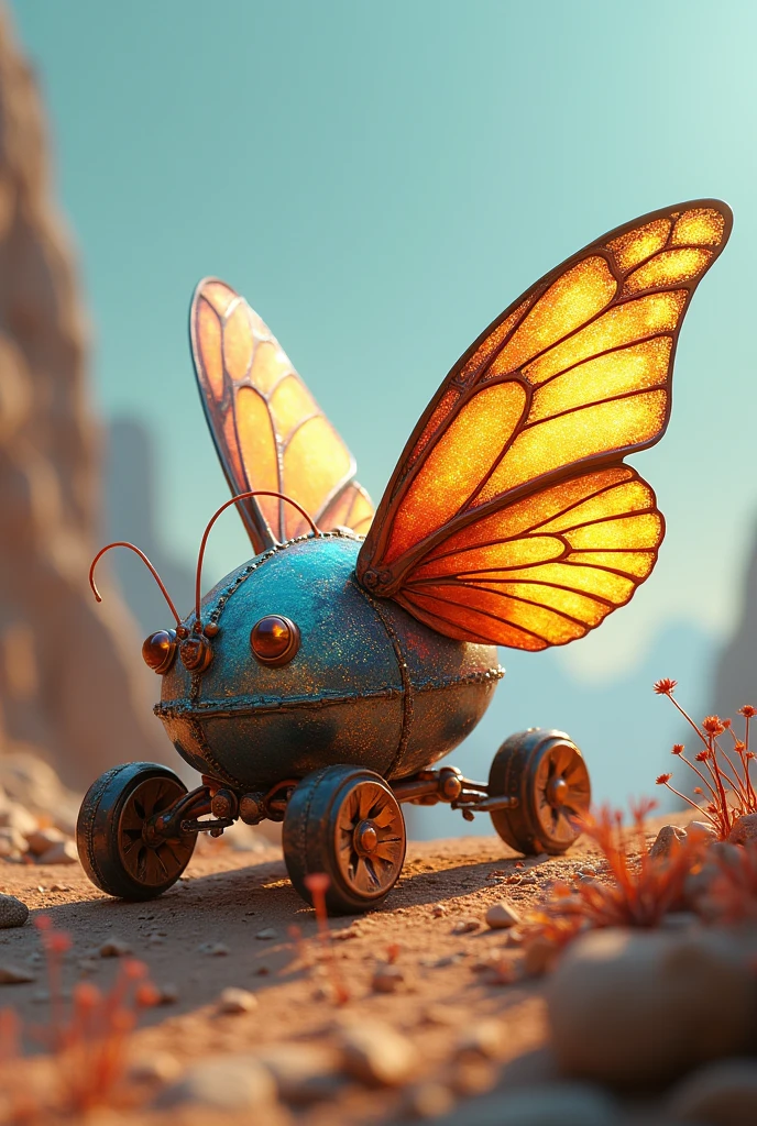 Can you sketch me a rover with a butterfly design to cover up the components and please make it animated