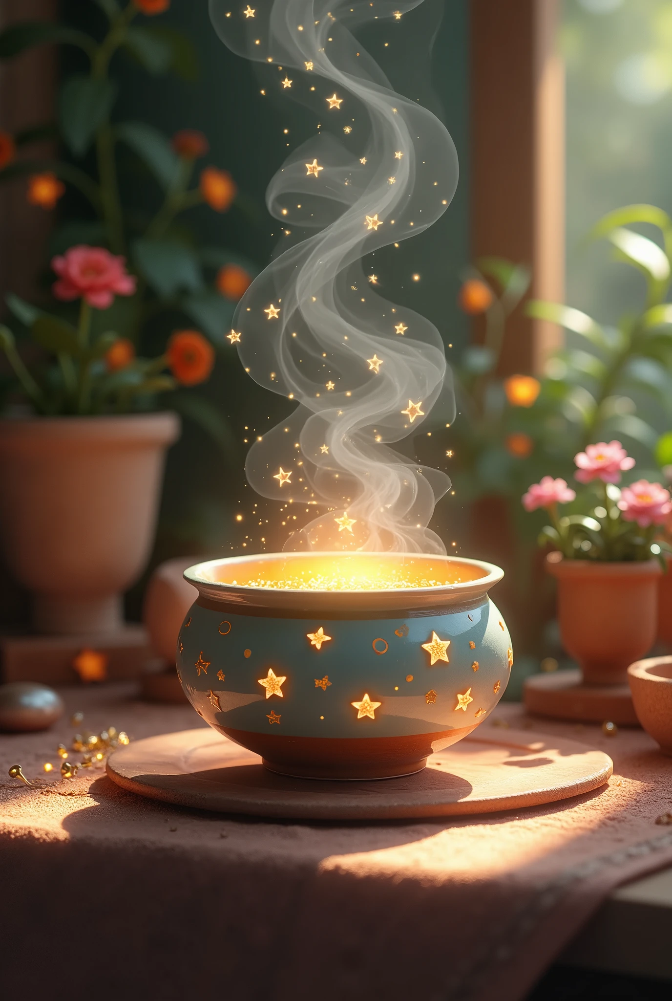 Cute Background、Cute pottery studded with stars、Mysterious work、beautiful、星の煙が出る