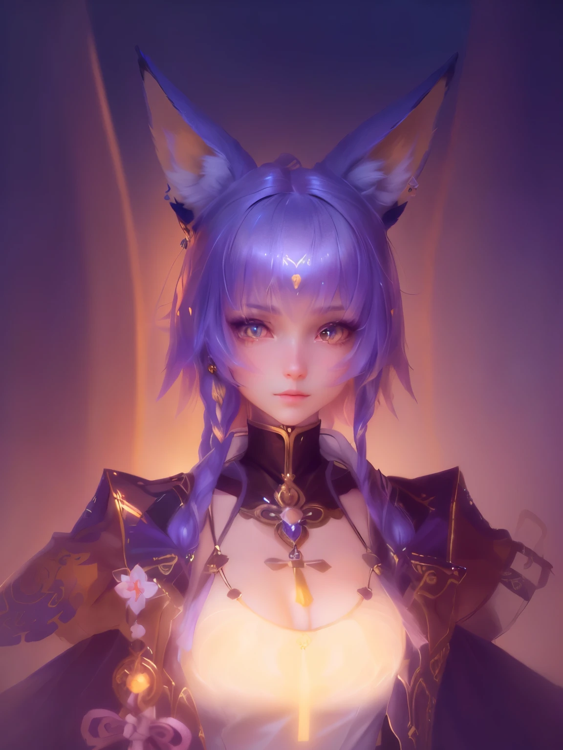 1girl, fox ears, detailed  features, beautiful eyes, long eyelashes, cute expression, animal ears, fantasy creature, magical girl, warm lighting, soft focus, cinematic, intricate details, vibrant colors, digital painting, highly detailed, masterpiece, photorealistic, 8k, best quality