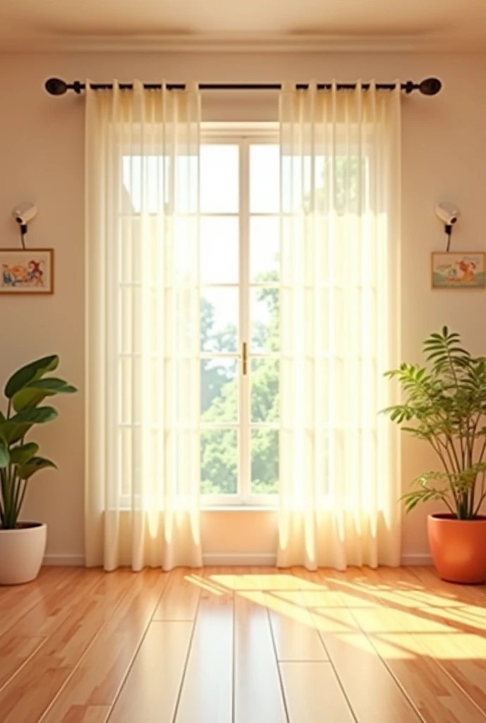 Very bright room、A room separated by cute curtains。A room with lots of security cameras。