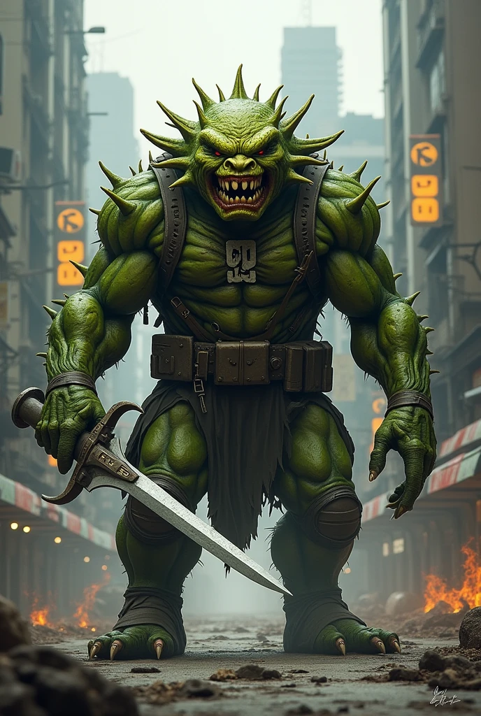 Create a soldier based on the vegetable chayote aggressive and violent soldier in search of his mission in the city of São Paulo Brazil mission name chayote from 99 add 99 logo driver make it more monstrous add a car