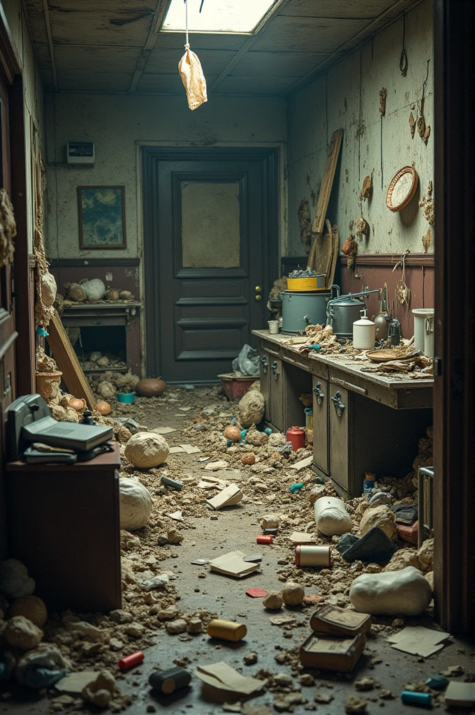 A room with a lot of trash