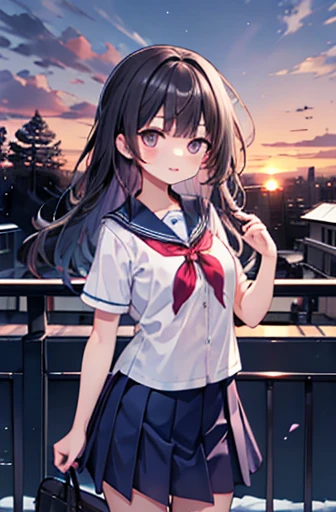 {masterpiece}, {Highest quality},1 girl,School_uniform,sunset