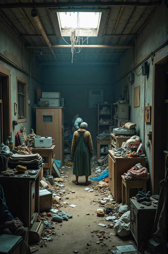 Room with a lot of garbage。People also live there.