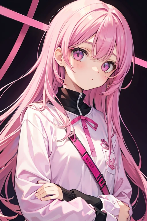 pink hair, pink eyes, girl, pink jersey, Red Ribbon