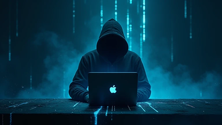 dark laptop wallpaper, creepy, with a blue accent, for a hacker