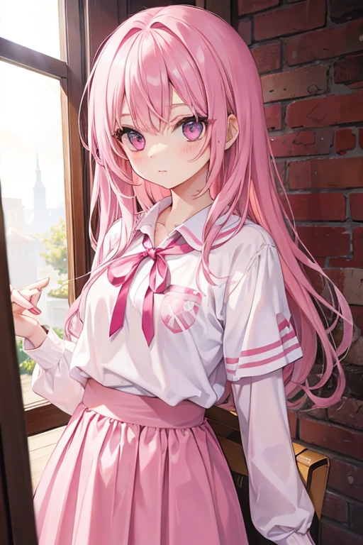 pink hair, pink eyes, girl, pink jersey, Red Ribbon