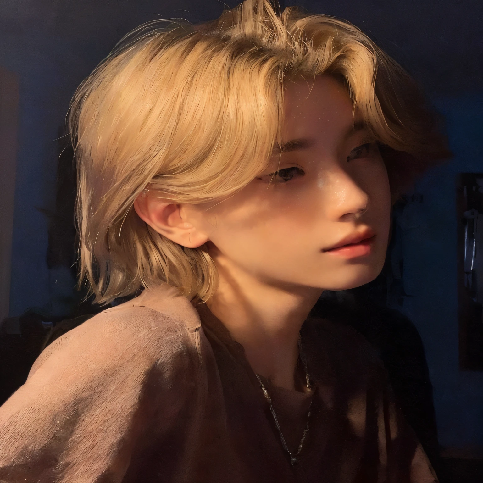 blond haired boy with a necklace and necklace on his neck, cai xukun, with short hair, the hime cut, delicate androgynous prince, xqc, androgynous person, androgynous face, beautiful androgynous prince, androgynous, androgynous male, jinyoung shin, taken in the early 2020s, white hime cut hairstyle