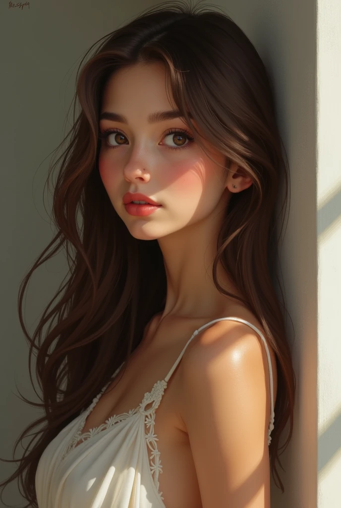 Long brown hairs , slim figure with 5 feet height she is 20 yearrs old , light brown skin tone , sharp nose