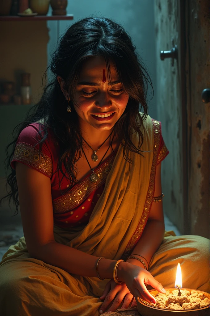 A hindu women crying and panic