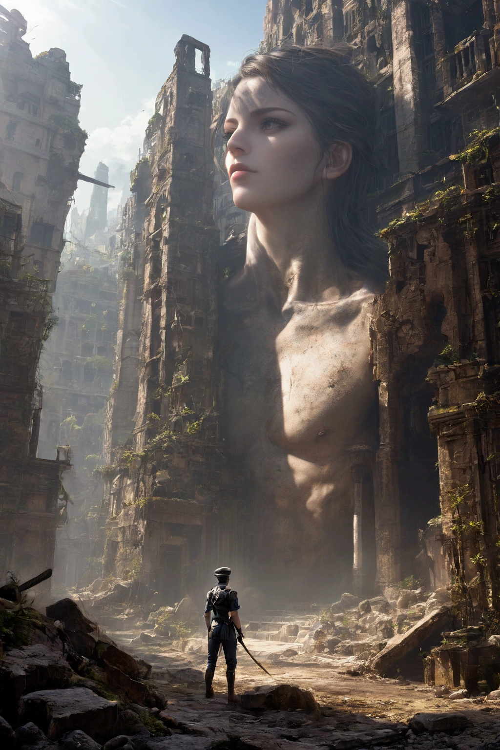 ((Highly detailed anime art)),Woman in ruins,City Ruins,Ranger Equipment,Shots from afar,goggles,((masterpiece, Highest quality, Extremely detailed CG, unity 8k wallpaper )),(masterpiece, Highest quality, Highest quality, Official Art, beautiful),Very vivid,High-precision images,Ultra-high resolution,Great art,Poster Art,Impressive photos,Impressive art,beautiful顔,Perfect Face