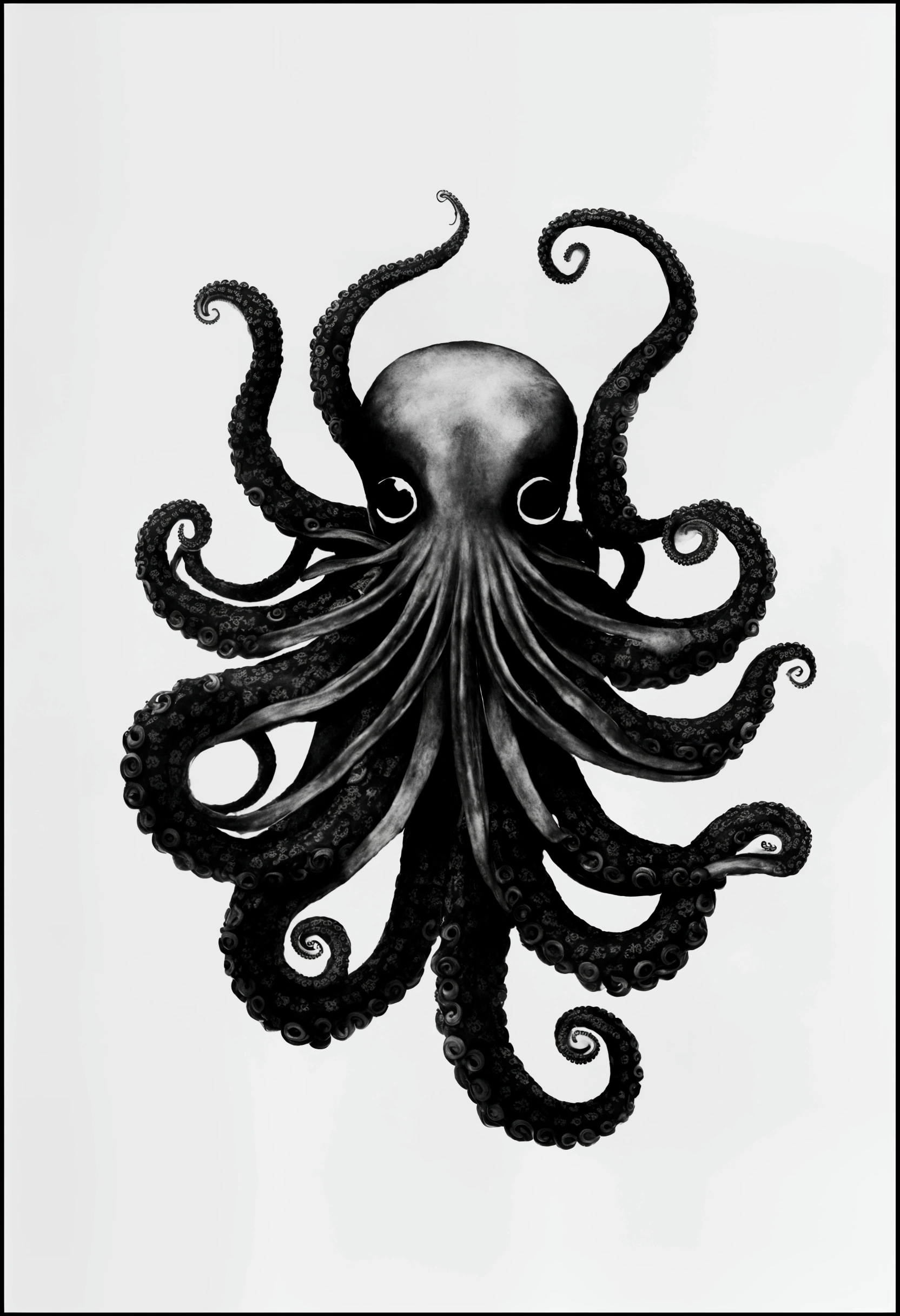 octopus tattoo, black and white, white background