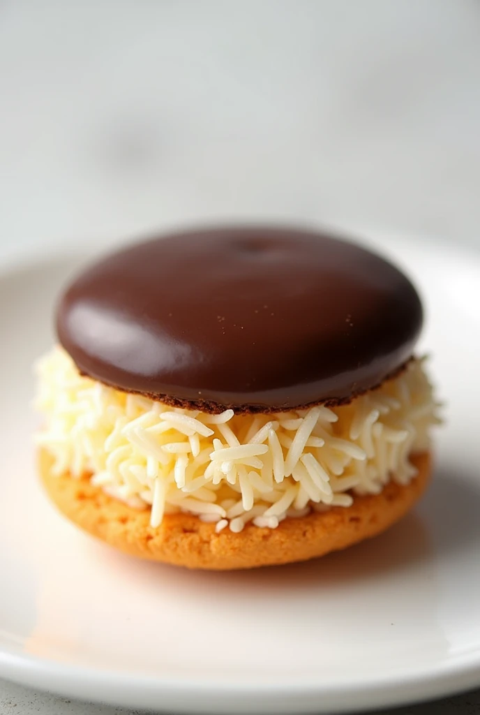 Coconut macaroon with a chocolate outside filling 