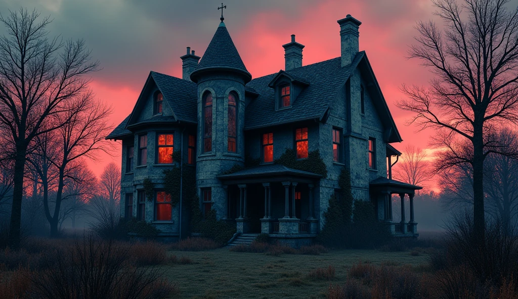 picture should include the image of an abandoned big house.
Make it spooky. Make it vibrant and hyper realistic.