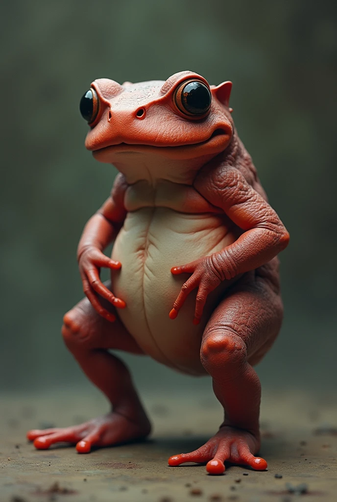 A toad with legs like a kangaroo, reddish tint, Small size, of pain 